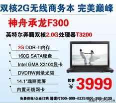 3999商務(wù)巔峰 雙核2g無線本神舟f300